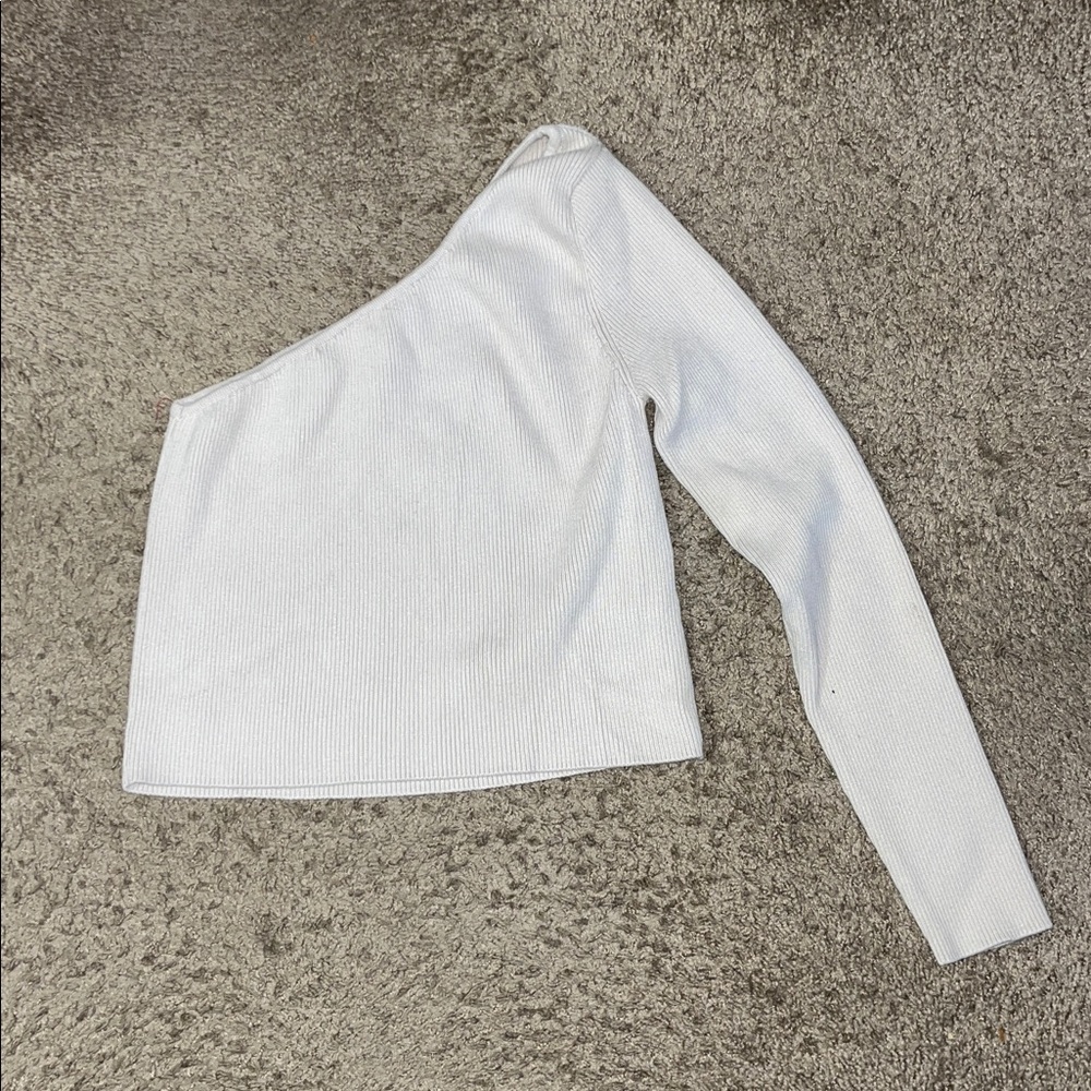 Anthropologie Cream Ribbed Knit Top One Sleeve